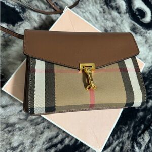 Burberry Brown and Tan Crossbody Bag with Signature Check